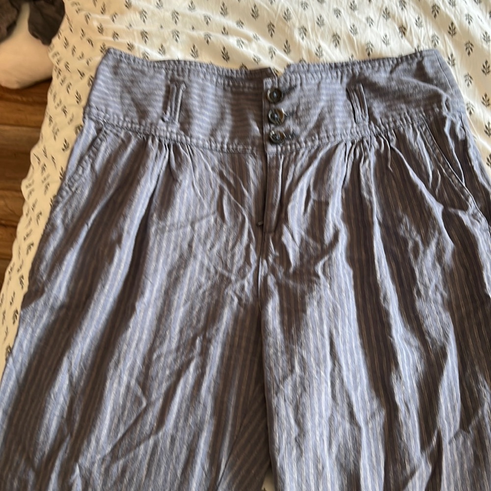 Blue pinstriped linen trousers